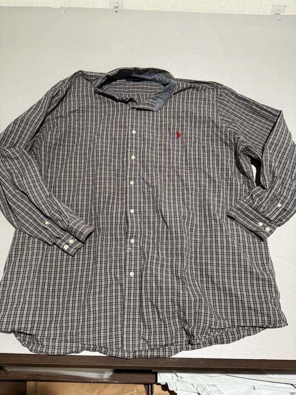 U.S. Polo Assn. Plaid Button Down Shirt Size 4XLT Gray Long Sleeve